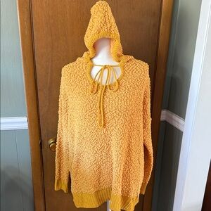 Miracle Mustard popcorn Textured Sweater with hood.